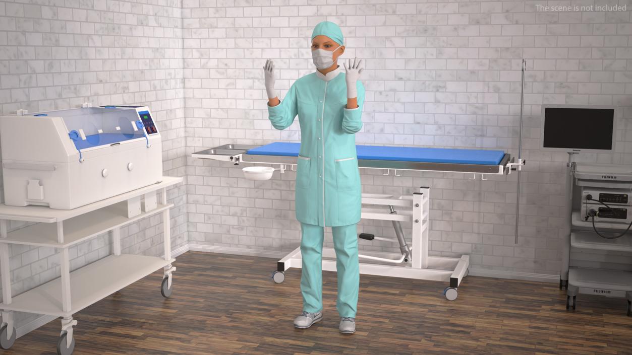 Female Doctor Wearing Surgical Mask Rigged 3D