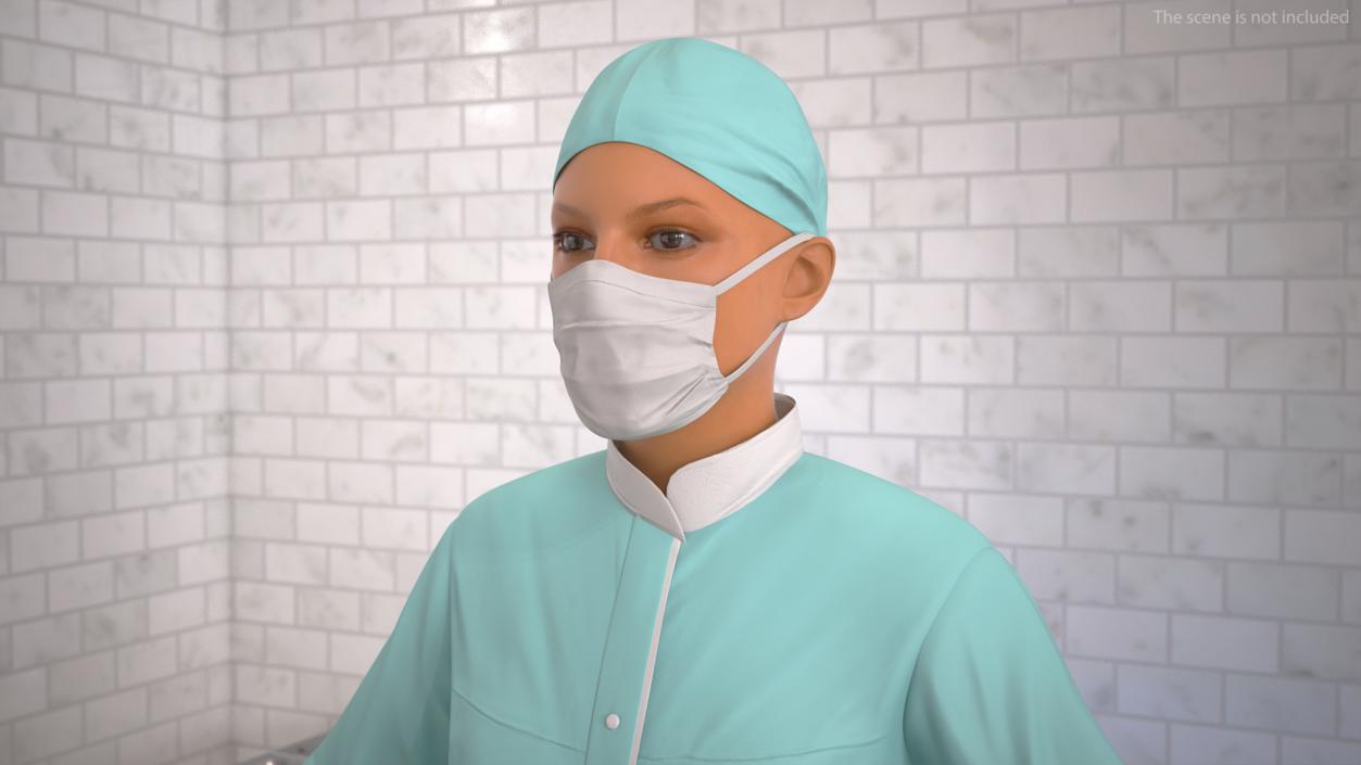 Female Doctor Wearing Surgical Mask Rigged 3D