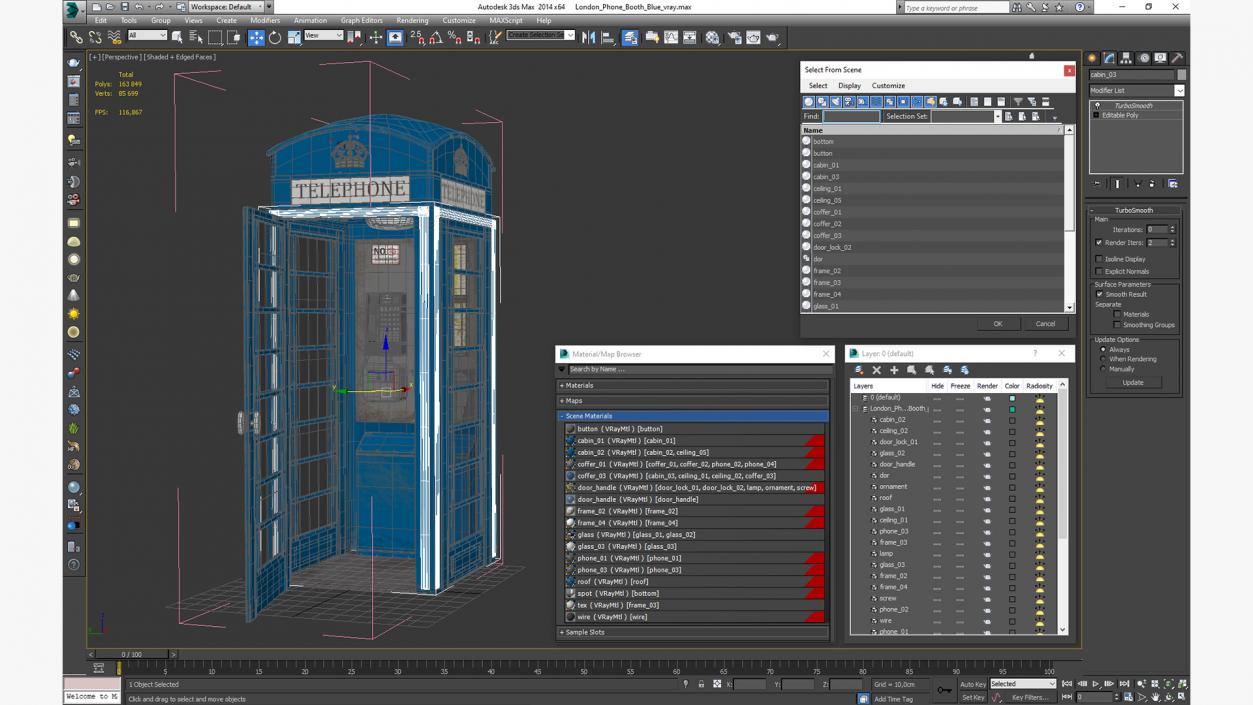 3D London Phone Booth Blue model