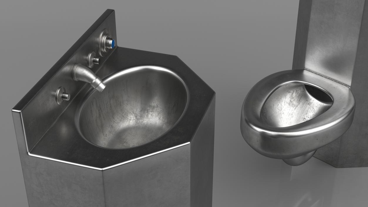 3D Dirty Stainless Steel Toilet model