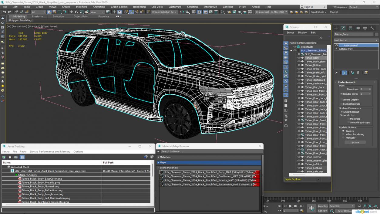 3D SUV Chevrolet Tahoe 2024 Black Simplified