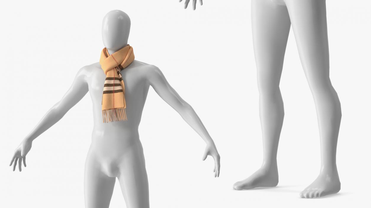 3D model Beige Plaid Scarf on Mannequin