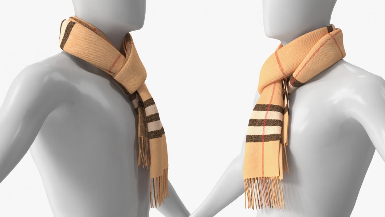 3D model Beige Plaid Scarf on Mannequin