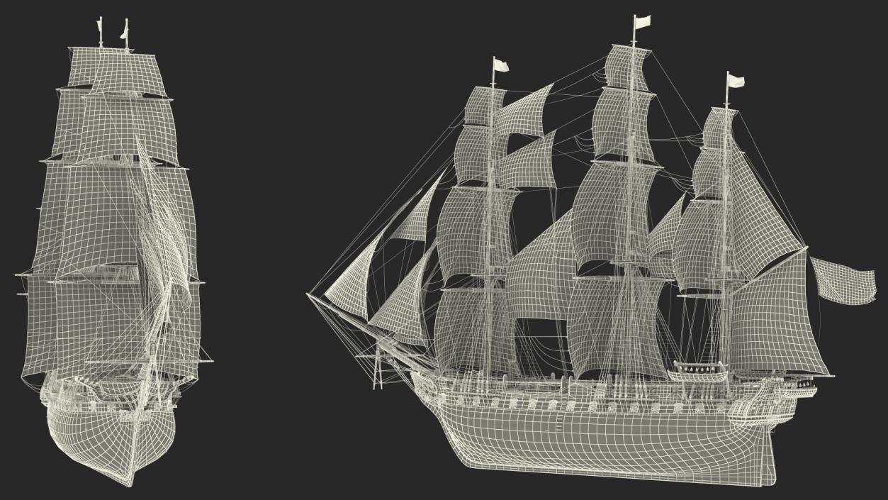 3D USS Constitution Heavy Frigate Raised Sails model