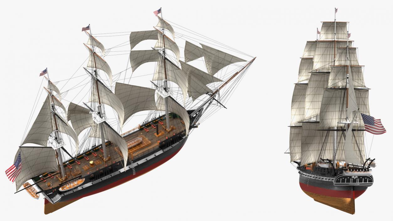 3D USS Constitution Heavy Frigate Raised Sails model