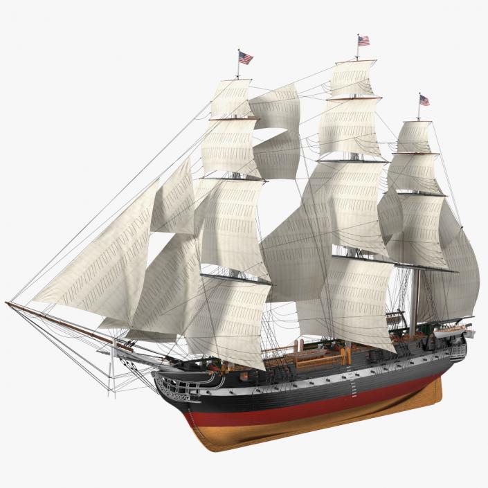 3D USS Constitution Heavy Frigate Raised Sails model