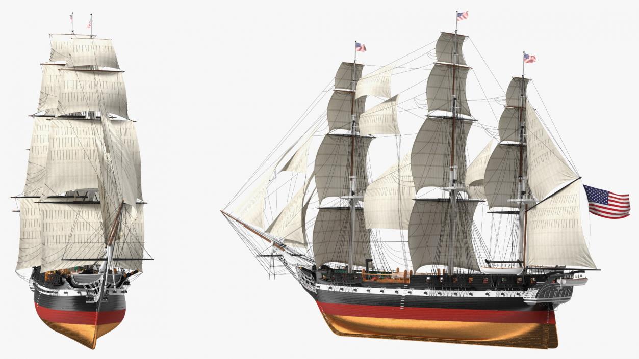 3D USS Constitution Heavy Frigate Raised Sails model