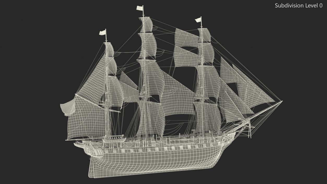 3D USS Constitution Heavy Frigate Raised Sails model