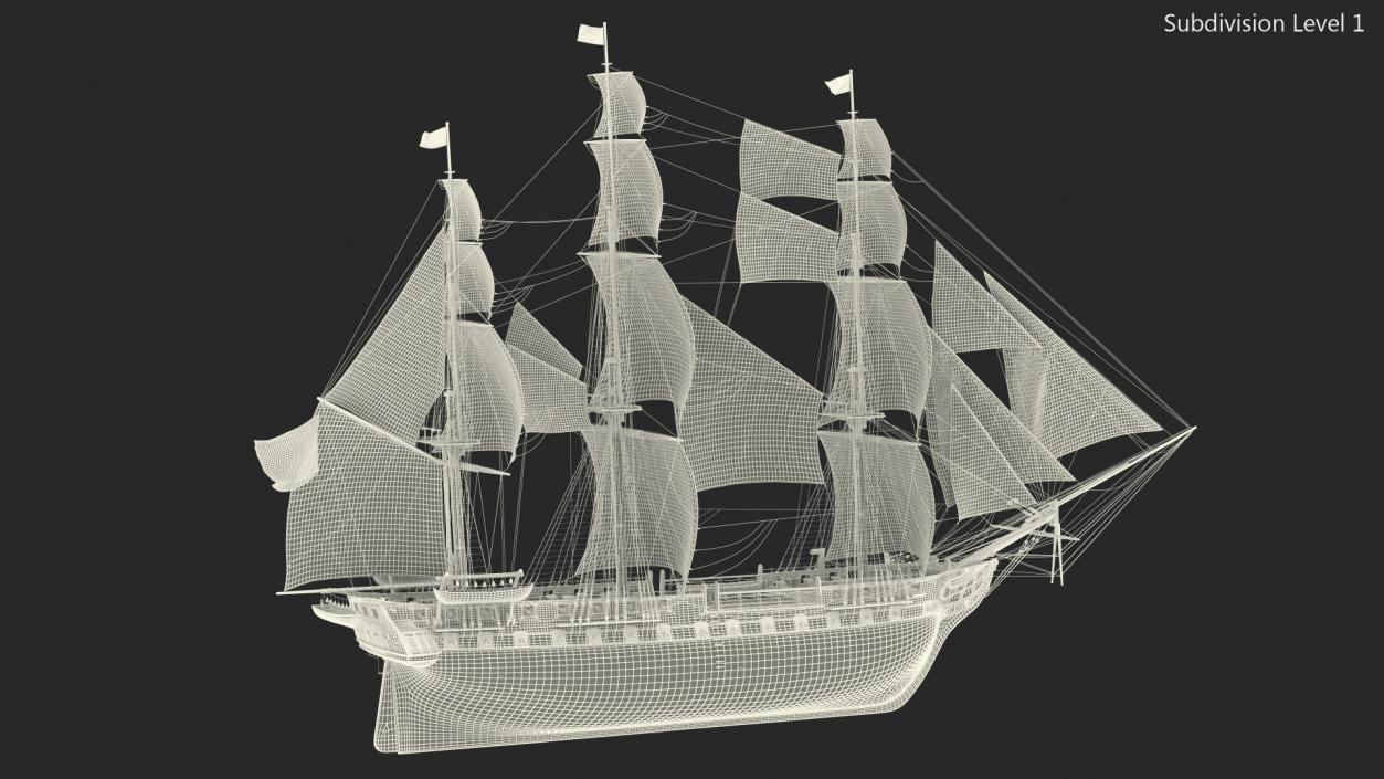 3D USS Constitution Heavy Frigate Raised Sails model