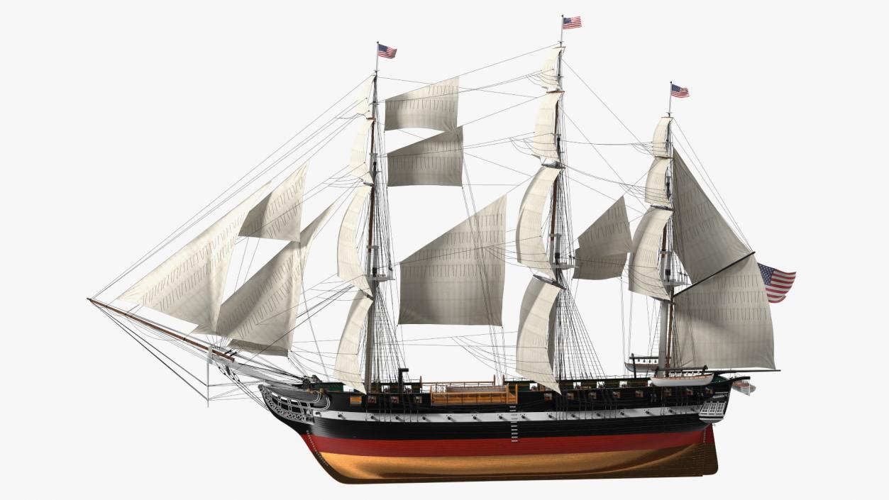 3D USS Constitution Heavy Frigate Raised Sails model