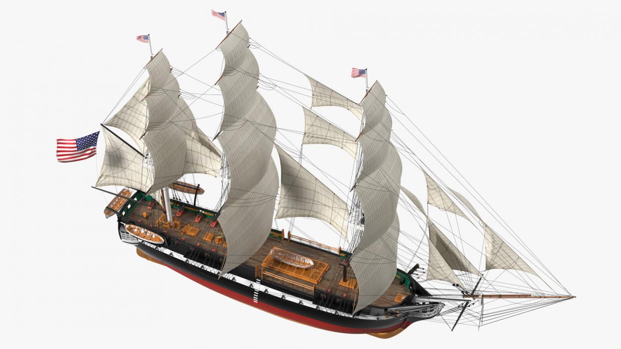 3D USS Constitution Heavy Frigate Raised Sails model