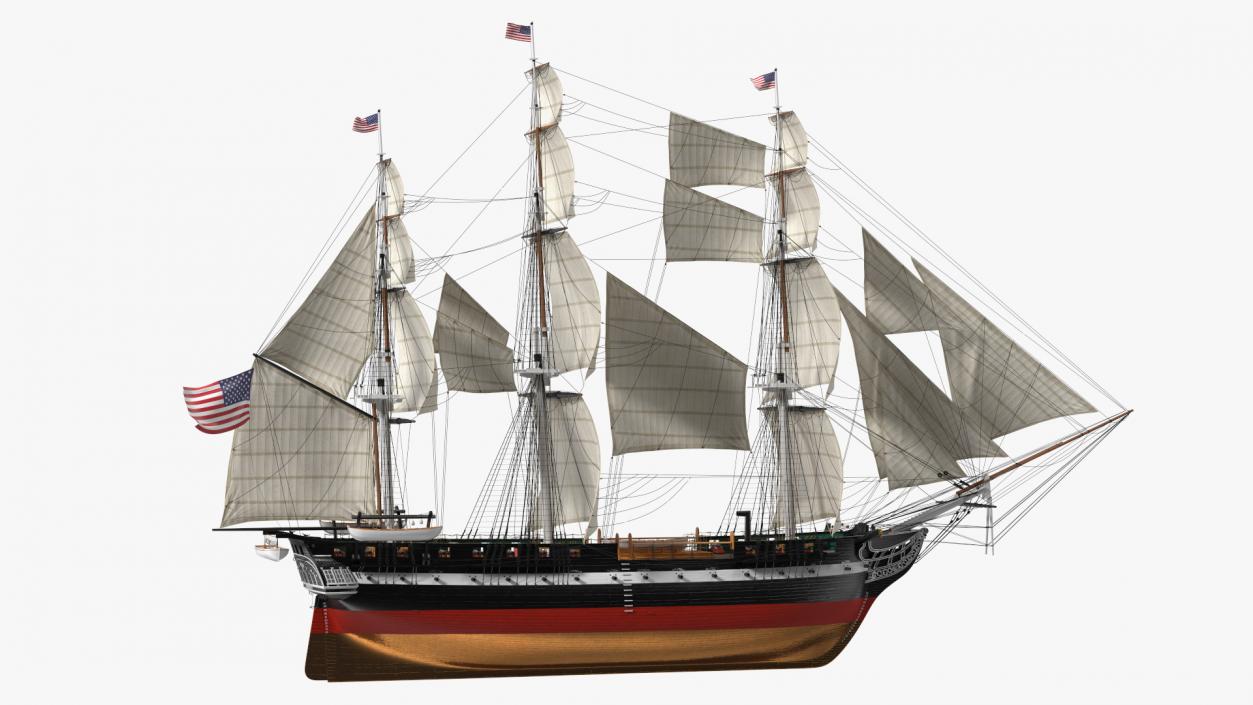 3D USS Constitution Heavy Frigate Raised Sails model