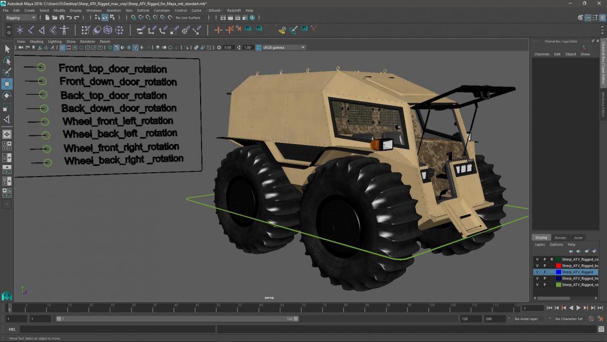 3D model Sherp ATV Rigged for Maya