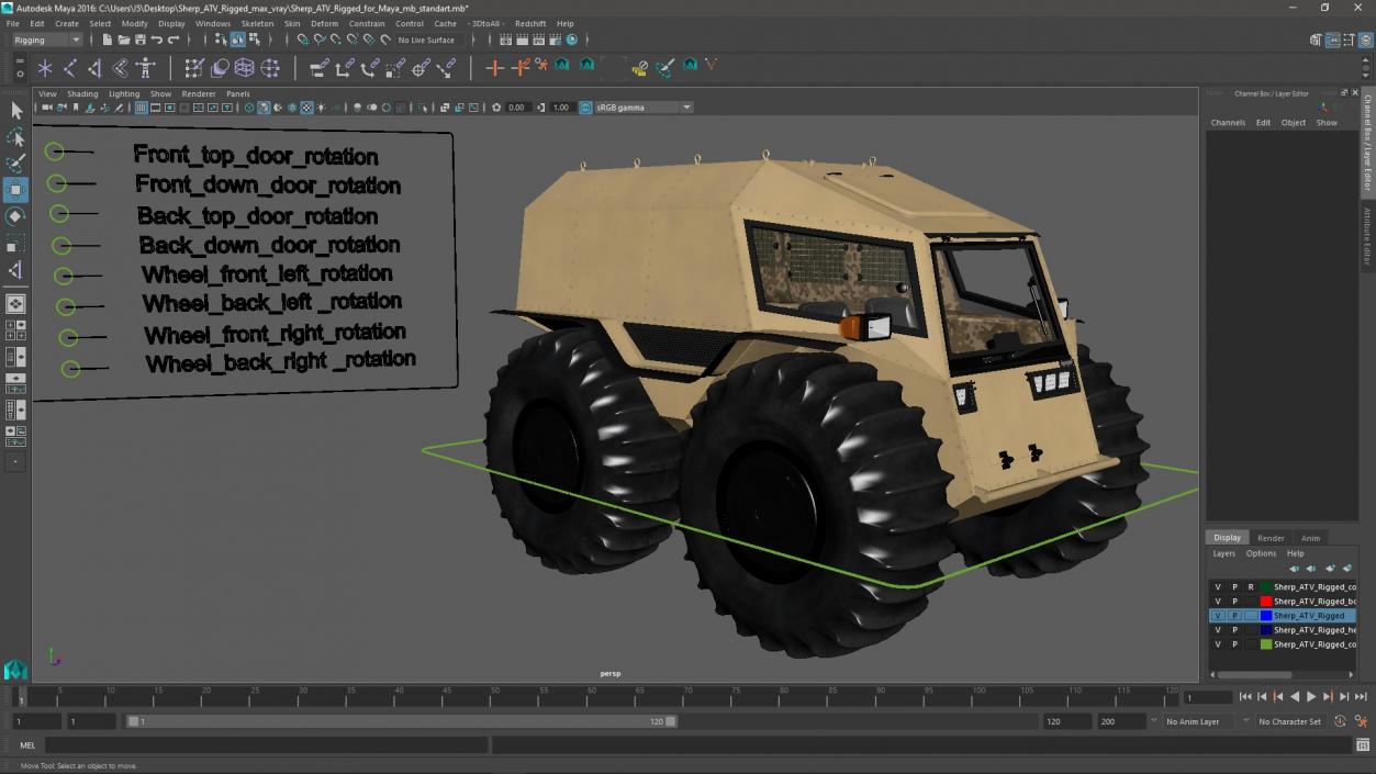 3D model Sherp ATV Rigged for Maya