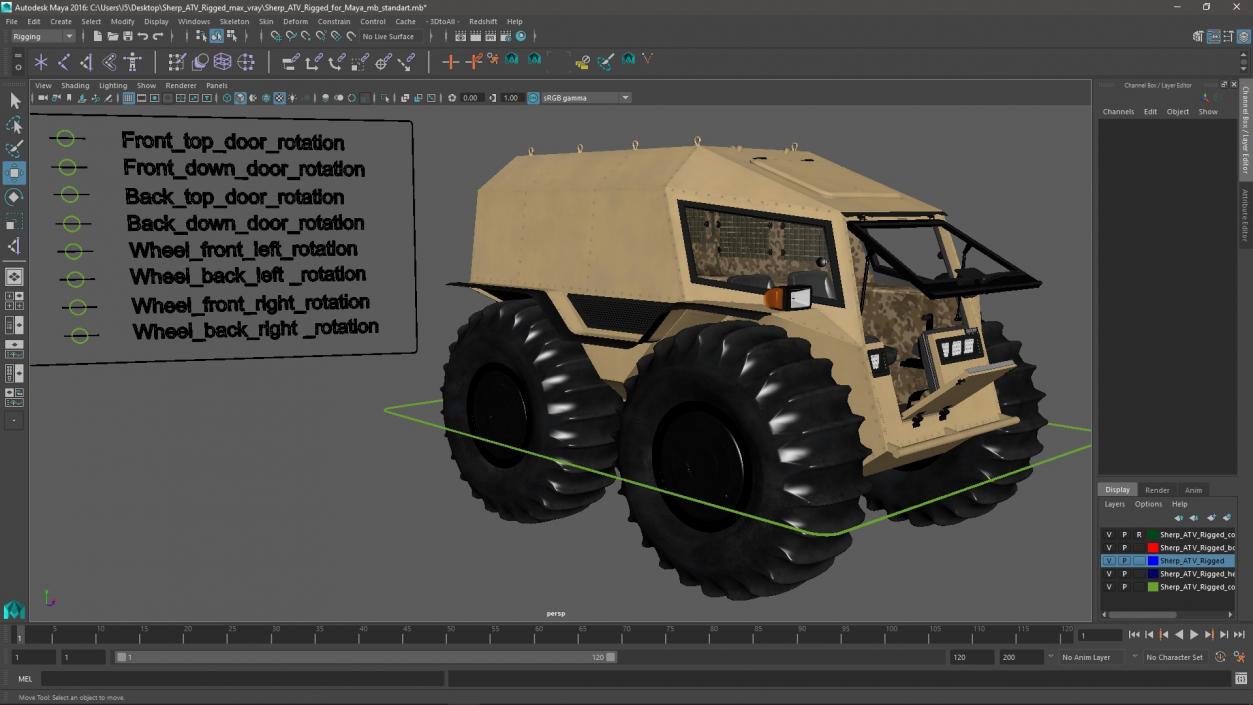 3D model Sherp ATV Rigged for Maya