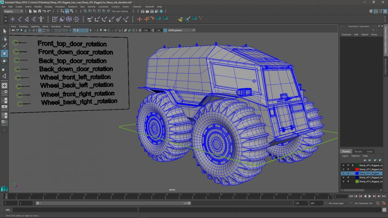 3D model Sherp ATV Rigged for Maya