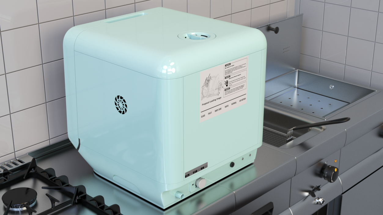 3D model Small Portable Dishwasher Turned On