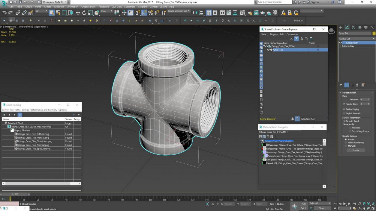 3D Fitting Cross Tee SS304 model