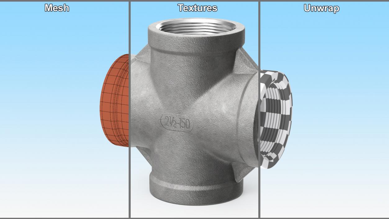 3D Fitting Cross Tee SS304 model