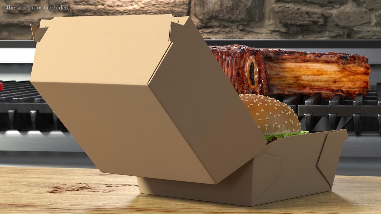 3D Burger Box Brown with Hamburger