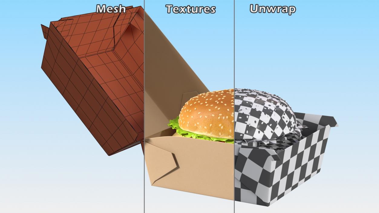 3D Burger Box Brown with Hamburger