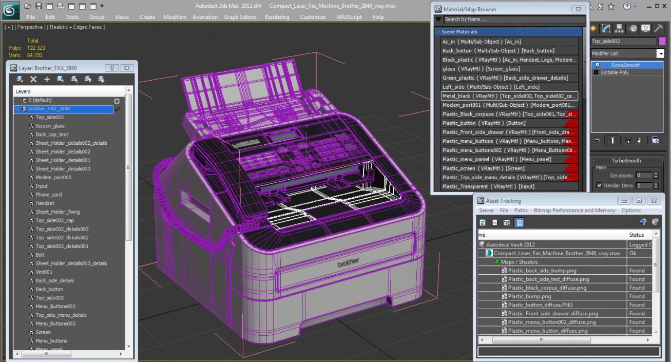 3D Compact Laser Fax Machine Brother 2840 model