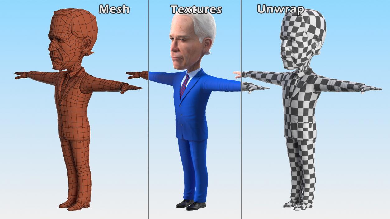 Cartoon Joe Biden T Pose 3D model