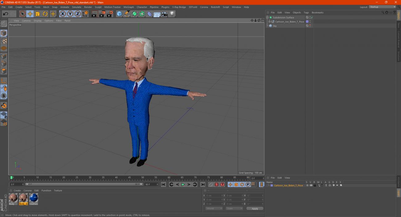 Cartoon Joe Biden T Pose 3D model