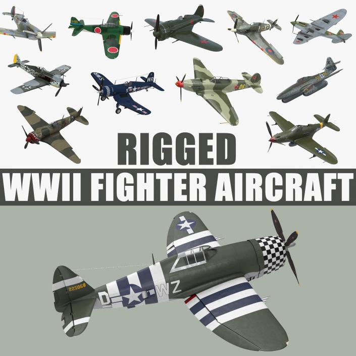 WWII Rigged Fighter Aircraft Collection 3D model