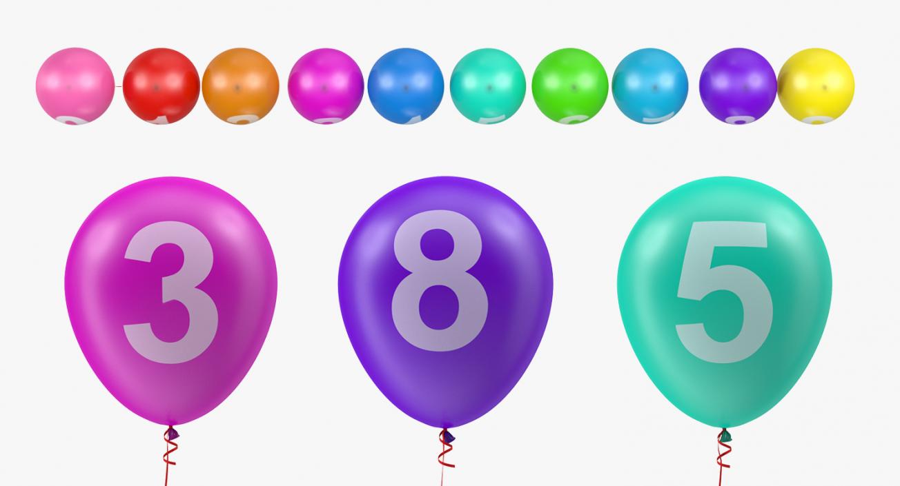 3D Air Balloons Set with Numbers and Ribbons