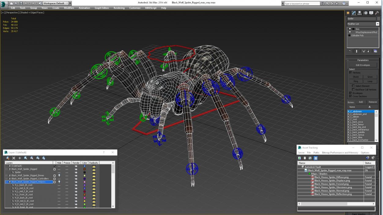 Black Wolf Spider Rigged 3D model