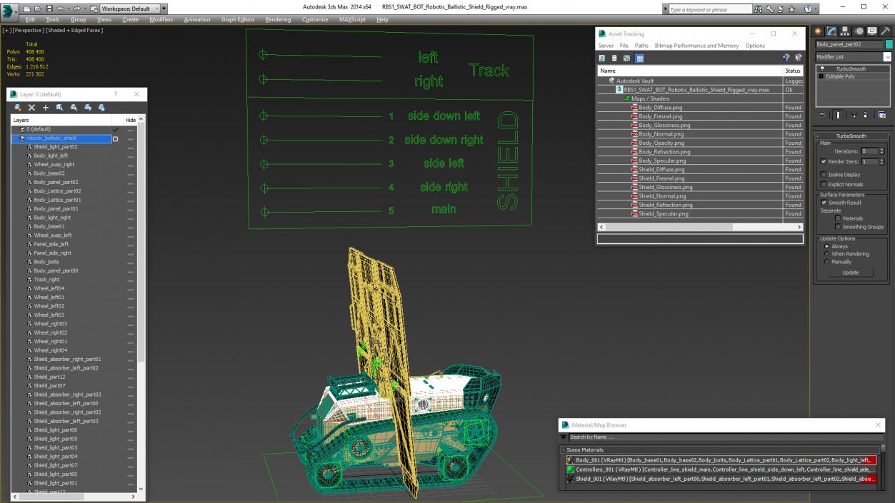 3D model RBS1 SWAT BOT Robotic Ballistic Shield Rigged