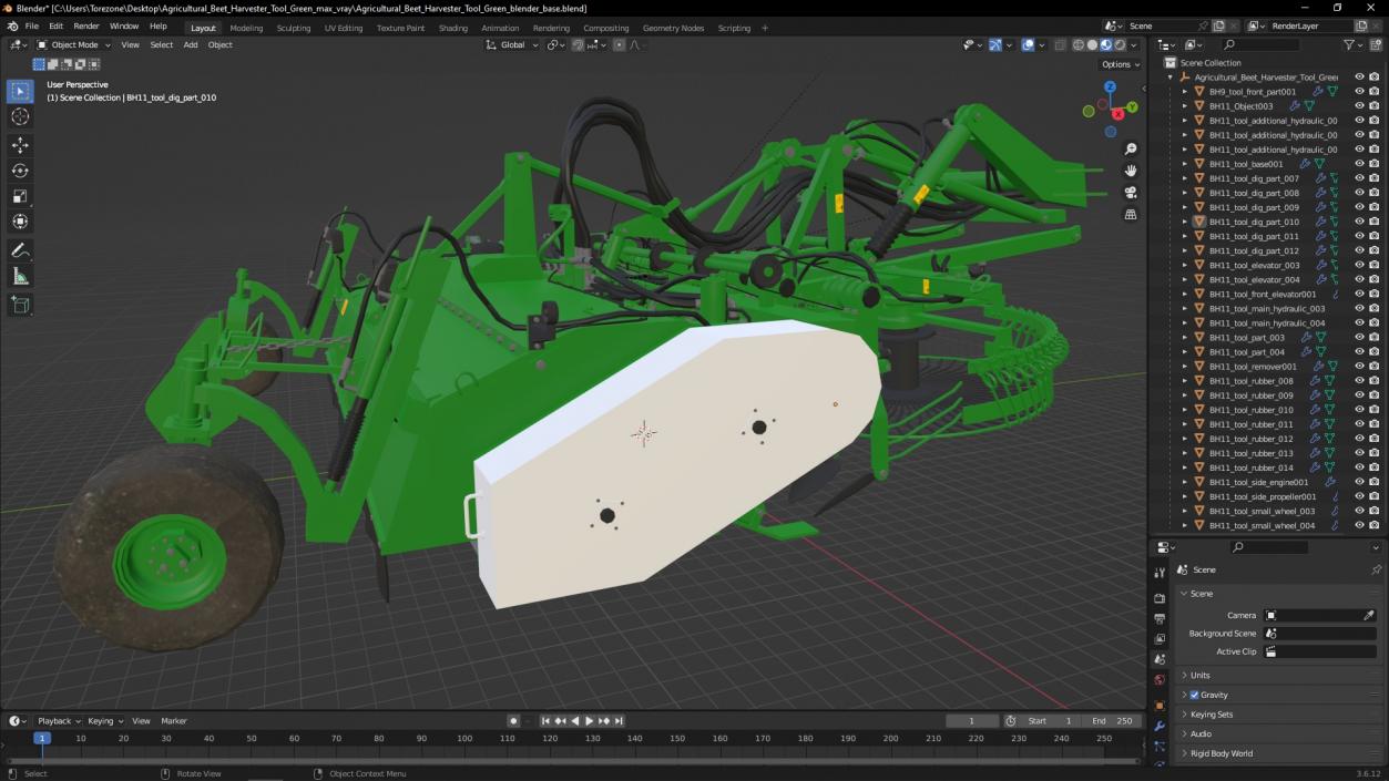 3D Agricultural Beet Harvester Tool Green model