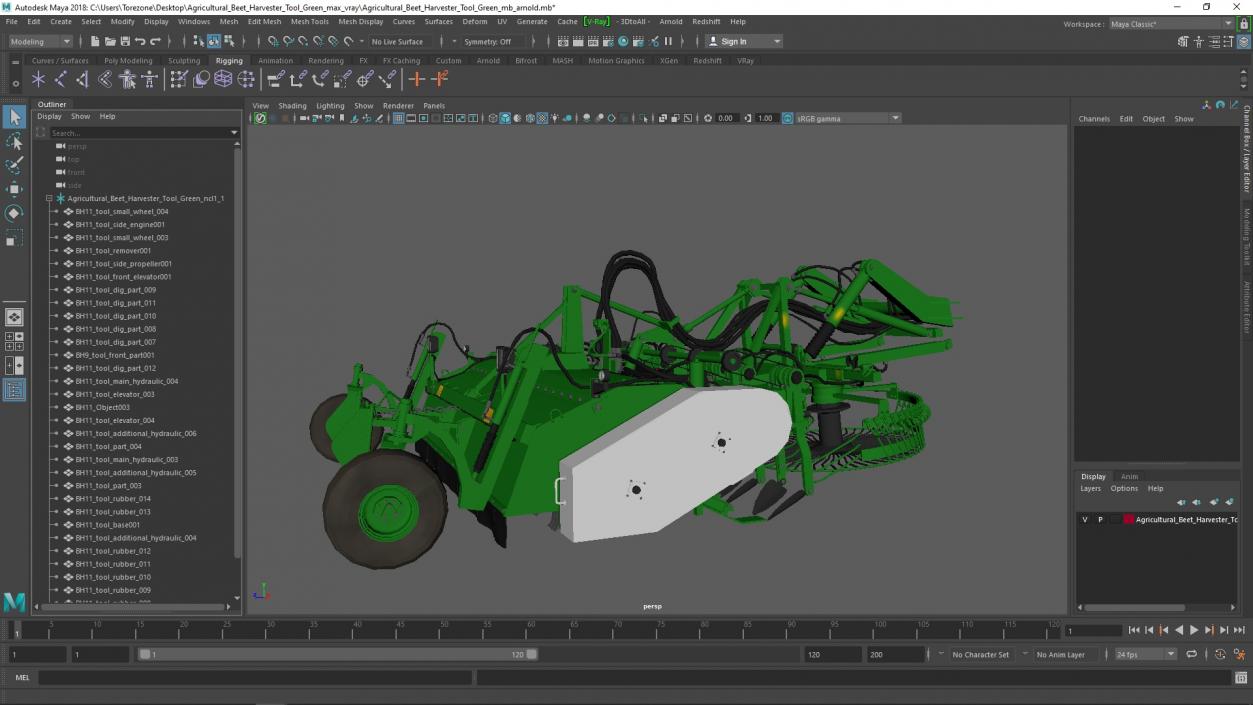 3D Agricultural Beet Harvester Tool Green model