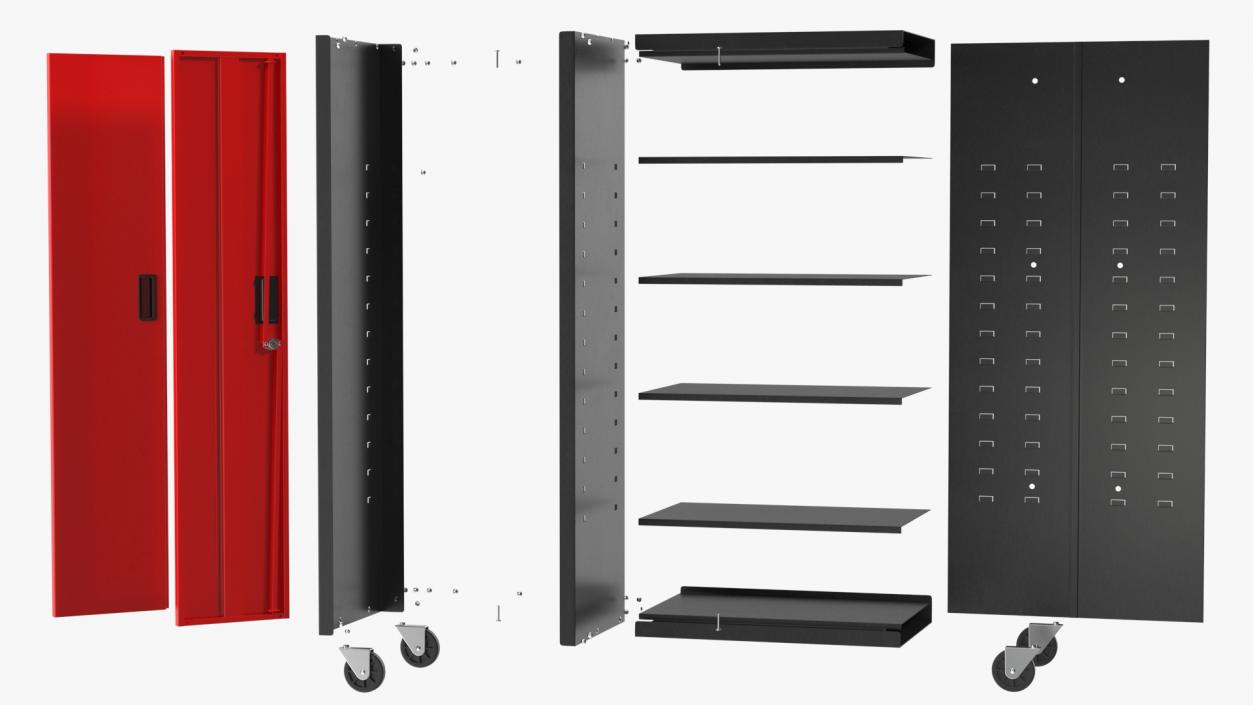 Wheeled Freestanding Garage Cabinet Red 3D model