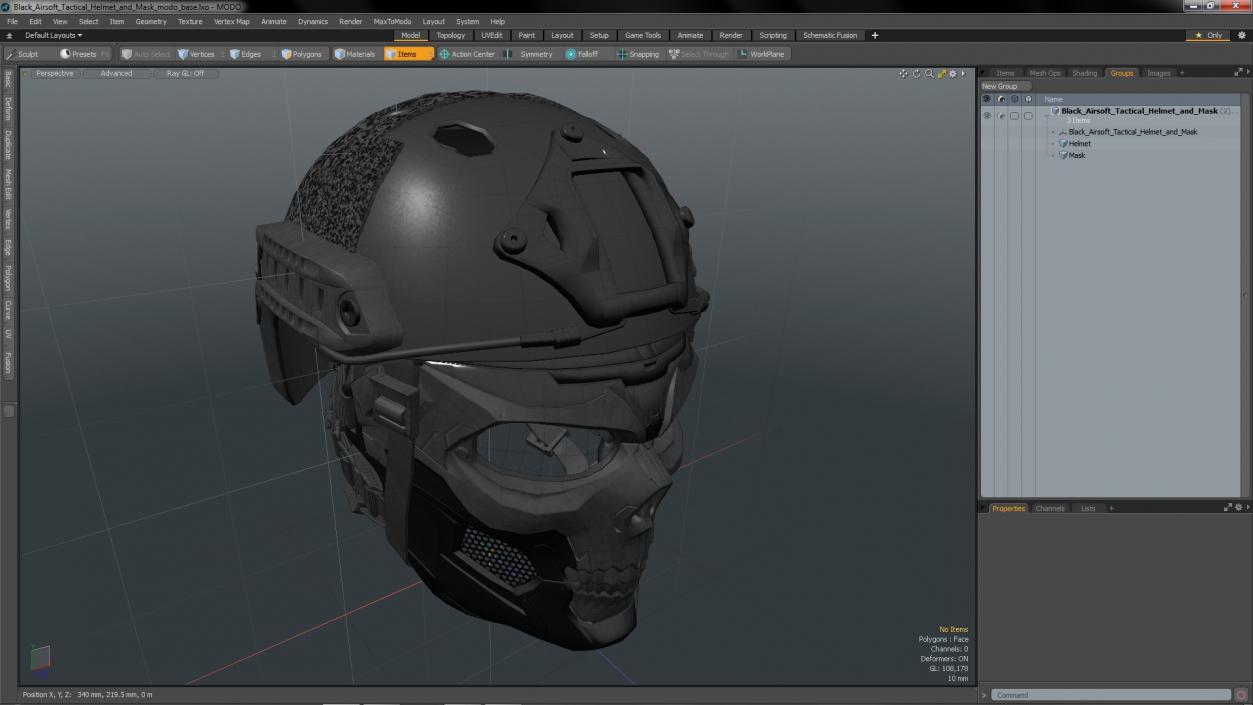 3D Black Airsoft Tactical Helmet and Mask model