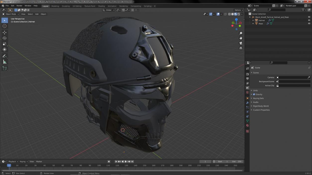 3D Black Airsoft Tactical Helmet and Mask model