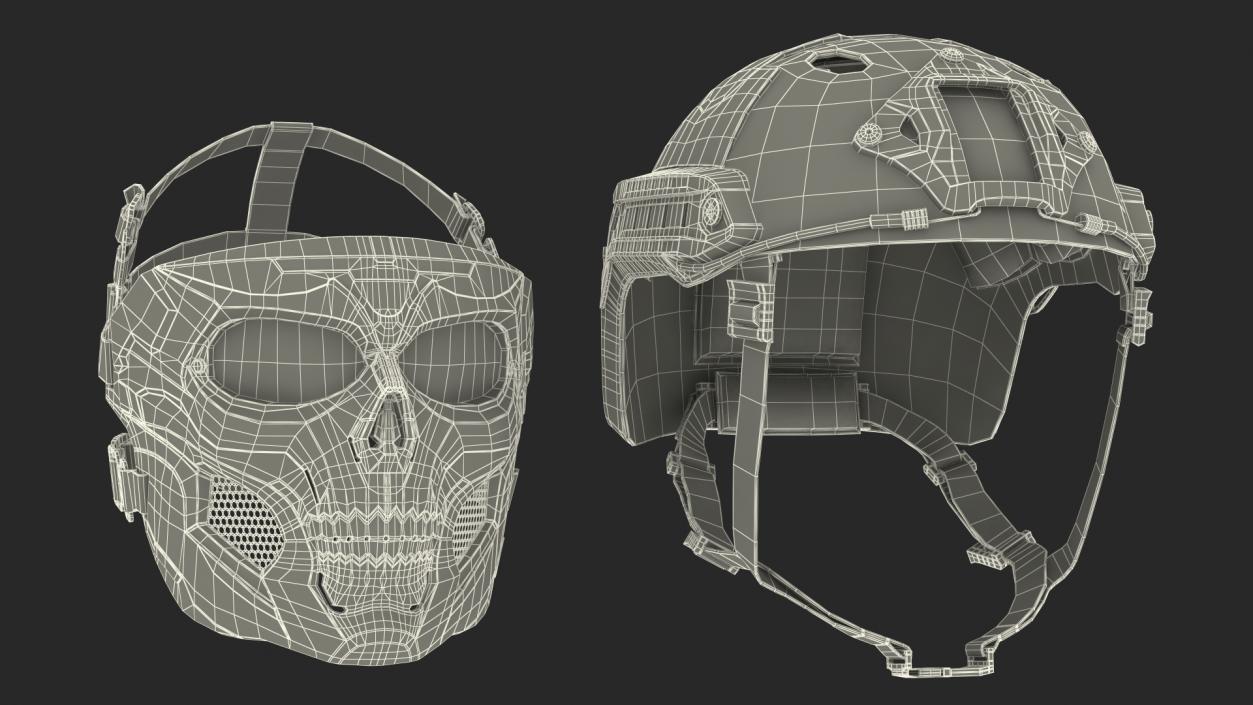 3D Black Airsoft Tactical Helmet and Mask model