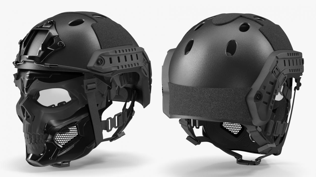 3D Black Airsoft Tactical Helmet and Mask model