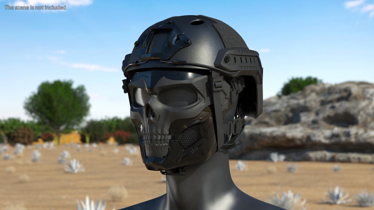 3D Black Airsoft Tactical Helmet and Mask model