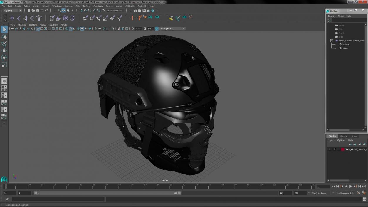 3D Black Airsoft Tactical Helmet and Mask model