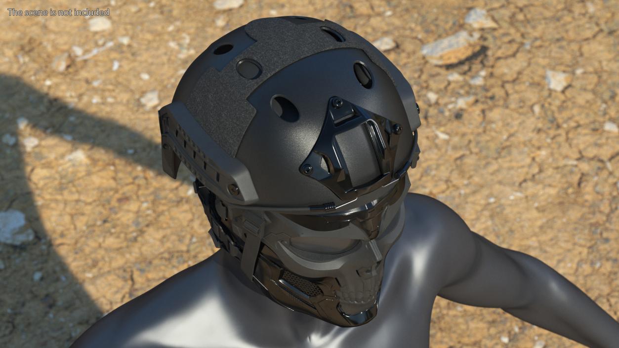 3D Black Airsoft Tactical Helmet and Mask model