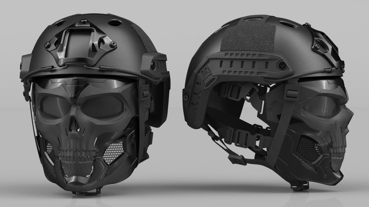 3D Black Airsoft Tactical Helmet and Mask model