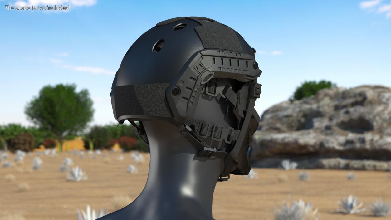 3D Black Airsoft Tactical Helmet and Mask model