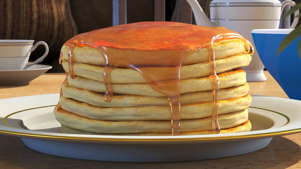 3D Pancakes Poured with Syrup