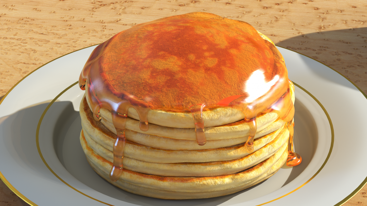 3D Pancakes Poured with Syrup