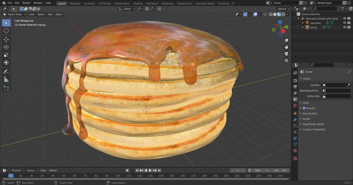 3D Pancakes Poured with Syrup