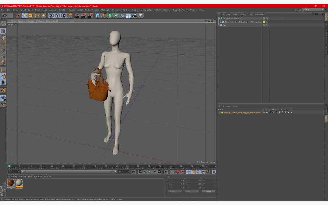 3D model Brown Leather Tote Bag on Mannequin