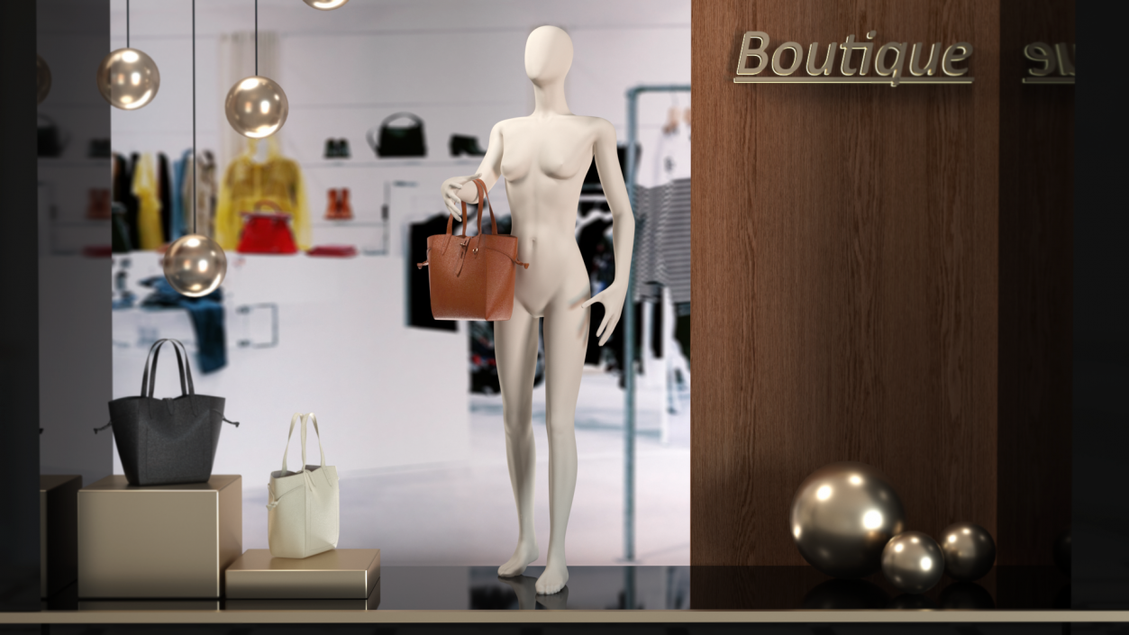 3D model Brown Leather Tote Bag on Mannequin