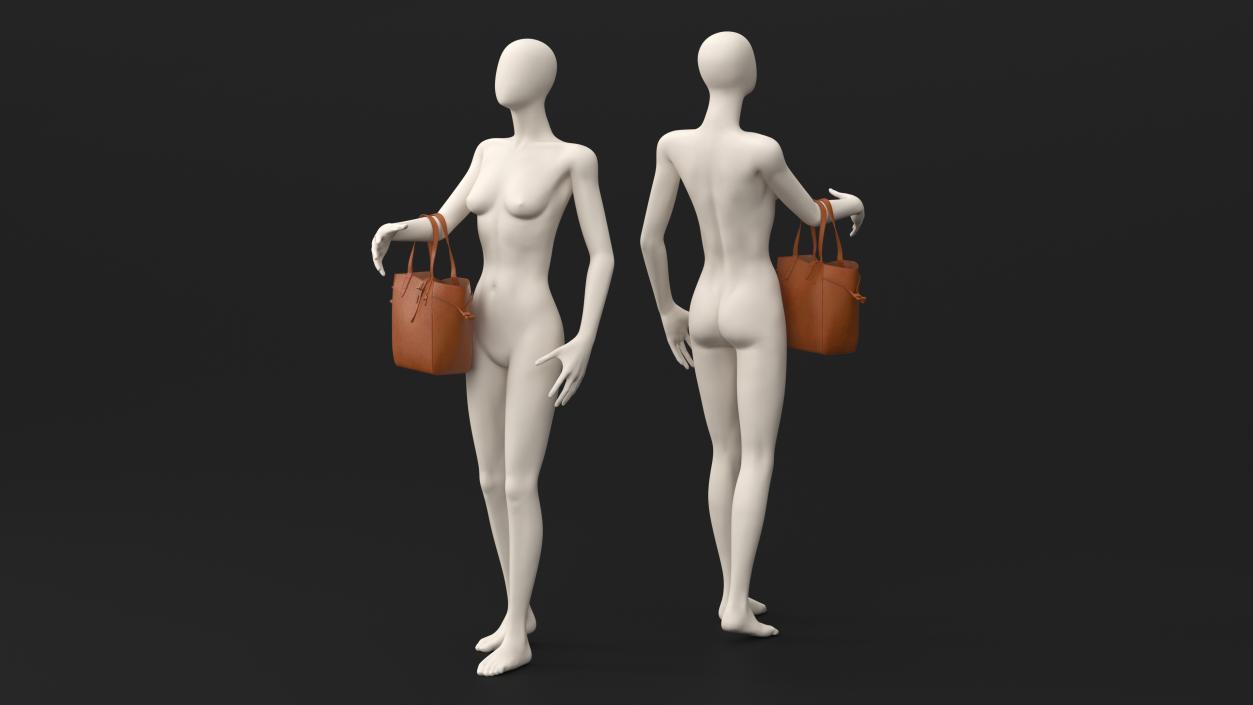 3D model Brown Leather Tote Bag on Mannequin